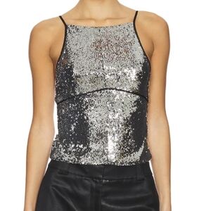 Free People James Sequin Tank In Silver Combo Size L NWOT